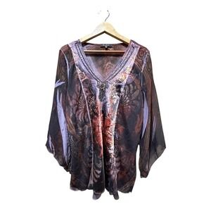 B.L.E.U. Woman Women's Plus Multicolored Embellished Top Size 2X Fairy Y2K